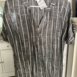 Grey blouse white stripes